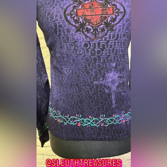 Women’s Harley Davidson Motorcycle Black Purple Blouse Long Sleeve Size M - Picture 3 of 7
